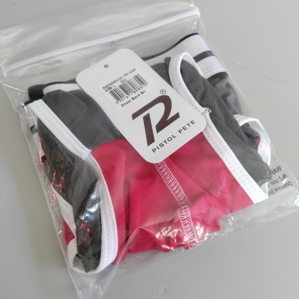 Sold out Pistol Pete Large Small sheer see through rear brief red gray white - Picture 11 of 13